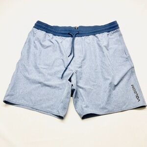 Volcom Swim Trunks Men's 2XL Blue Slash Pockets Flat Front Drawstring Swimwear